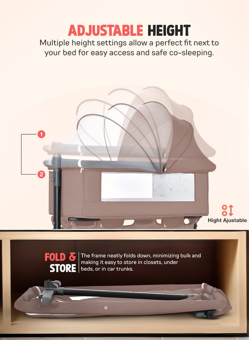 BAYBEE Premium Baby Bedside Crib Cradle With Height Adjustable Baby Bed with Mattress, Baby Cradle Foldable Bassinet Sleeper Detachable Mosquito Net, Portable Travel Baby Crib for Infant/Newborn-(Beige) - Image 5