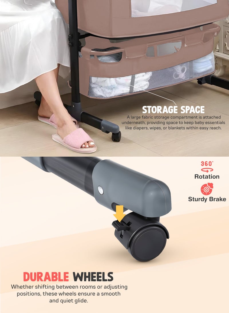 BAYBEE Premium Baby Bedside Crib Cradle With Height Adjustable Baby Bed with Mattress, Baby Cradle Foldable Bassinet Sleeper Detachable Mosquito Net, Portable Travel Baby Crib for Infant/Newborn-(Beige) - Image 4