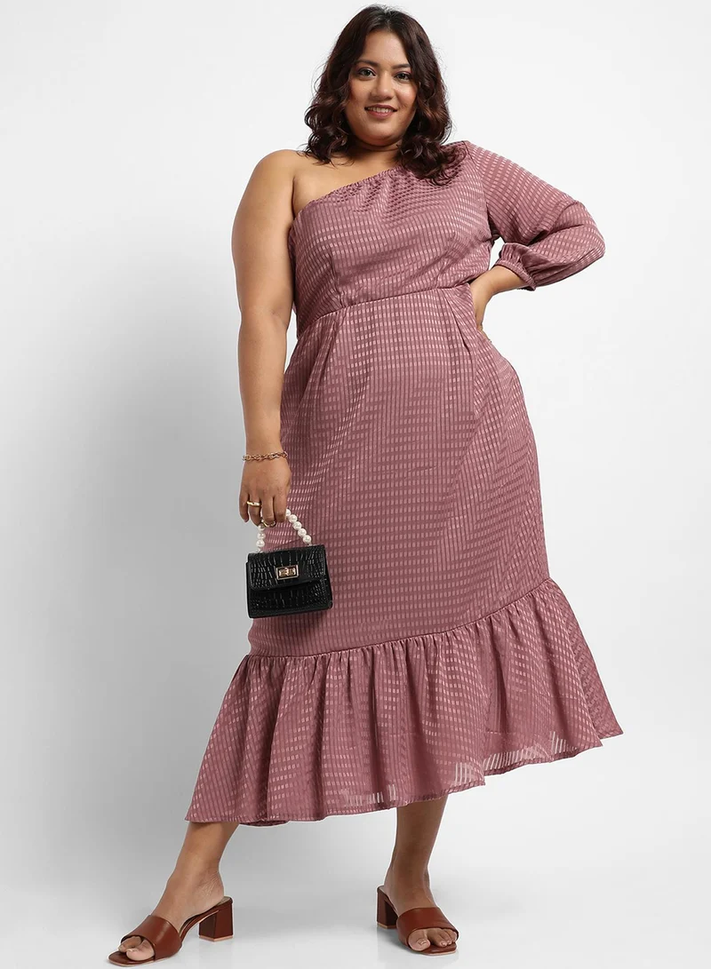 Instafab Plus One-Shoulder Midi Dress
