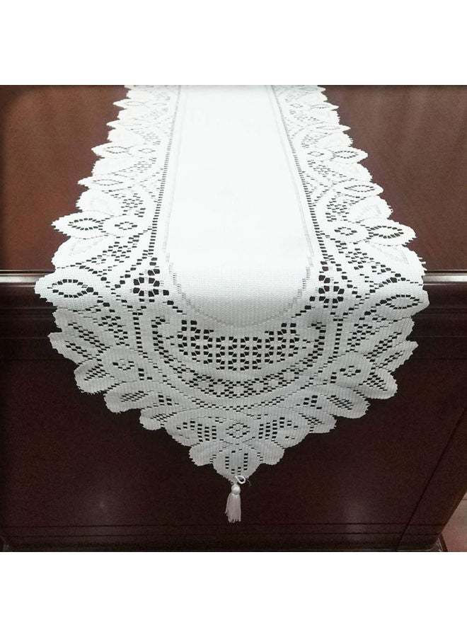 اليشمك مفرش طاولة طعام بتصميم من الدانتيل وبملمس ناعم أبيض - Image 3