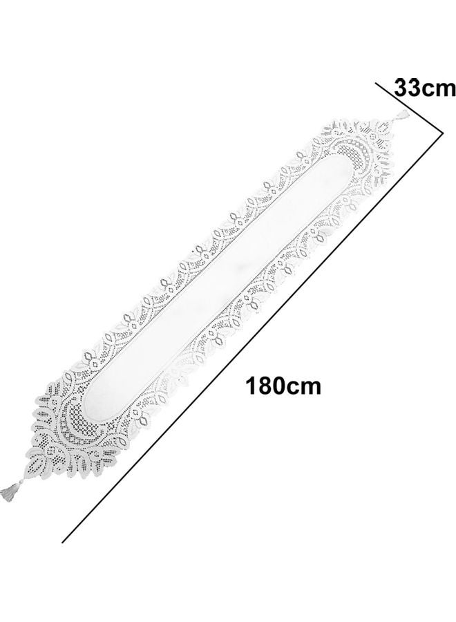 اليشمك مفرش طاولة طعام بتصميم من الدانتيل وبملمس ناعم أبيض - Image 4