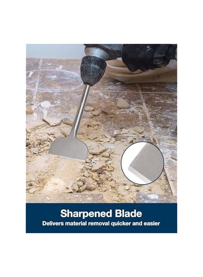 PROMASS Tile Removal Chisel Bits for SDS Plus Rotary Hammer Drill, Steel Shovel Scaling Flat Chisel Tool for Thinset Vinyl Concrete Mortar Flooring Adhesives  - Image 5