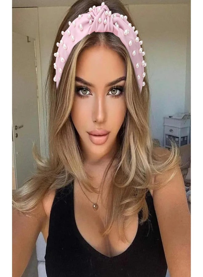 ييسيون طوق رأس YISSION قطعة واحدة مزين باللؤلؤ للنساء، طوق رأس مانع للانزلاق، طوق رأس عريض من الجلد للنساء، طوق رأس مرصع بالجواهر، طوق رأس وردي، إكسسوارات شعر للنساء والفتيات - Image 4