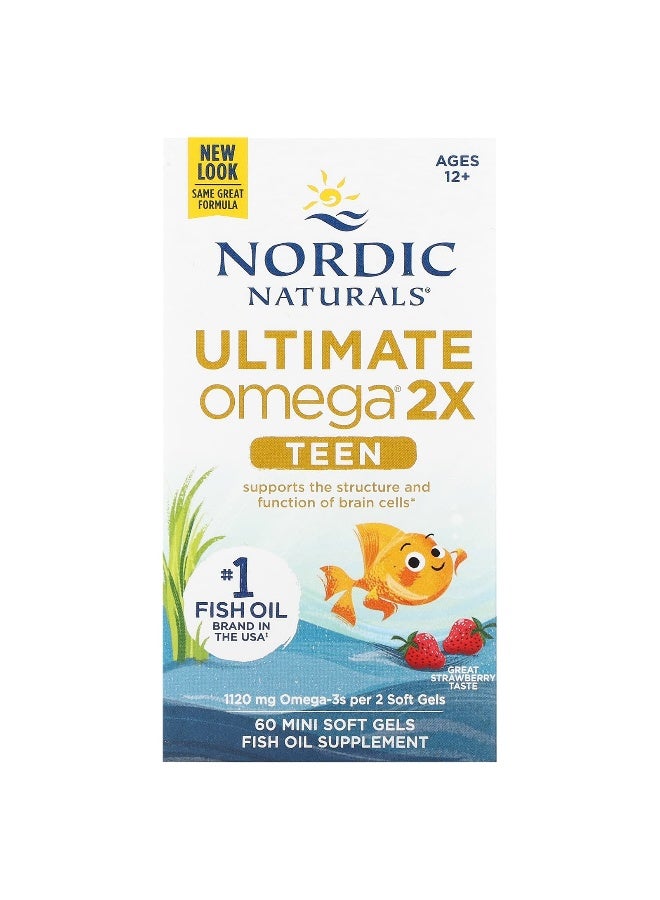 NORDIC NATURALS Nordic Naturals, Teen, Ultimate Omega 2X, Ages 12+, Strawberry, 60 Mini Soft Gels  - Image 1