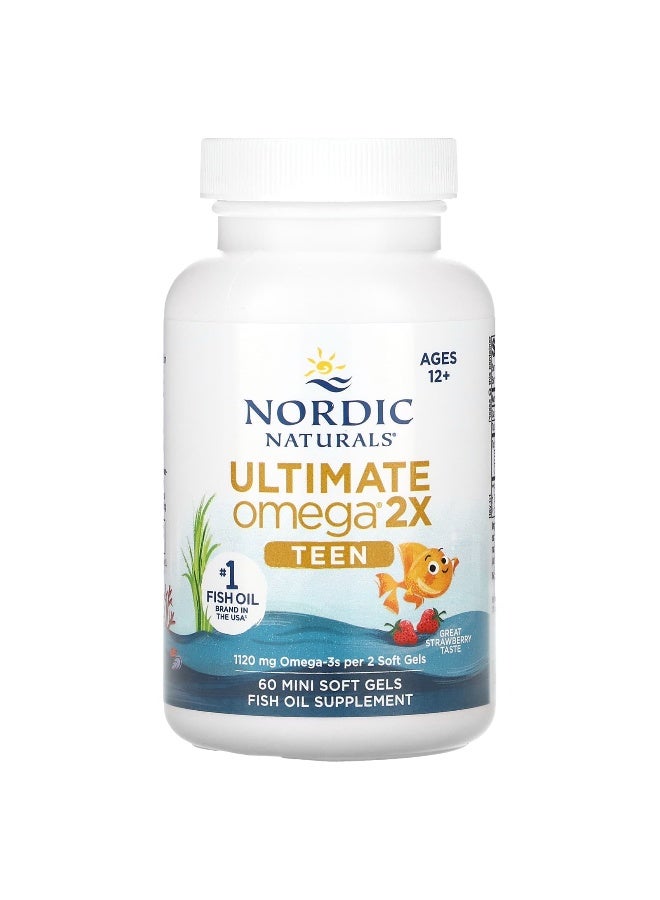 NORDIC NATURALS Nordic Naturals, Teen, Ultimate Omega 2X, Ages 12+, Strawberry, 60 Mini Soft Gels  - Image 3