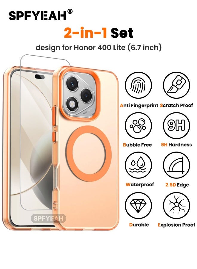 اس بي اف يا. غطاء [2 في 1] لهاتف Honor 400 Lite مع واقي شاشة زجاجي مقوى عالي الدقة، [مضاد للصدمات والسقوط] [مضاد للانزلاق] [لا يصفر] [لطيف على البشرة] غطاء نحيف صلب غير لامع لهاتف Honor 400 Lite 5G مقاس 6.7 بوصة، برتقالي - Image 2