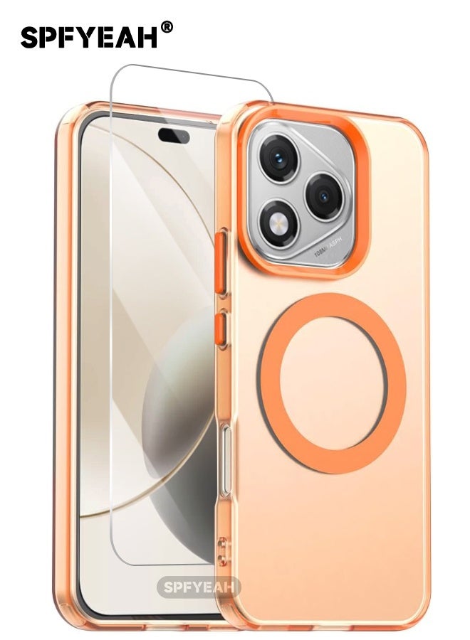 اس بي اف يا. غطاء [2 في 1] لهاتف Honor 400 Lite مع واقي شاشة زجاجي مقوى عالي الدقة، [مضاد للصدمات والسقوط] [مضاد للانزلاق] [لا يصفر] [لطيف على البشرة] غطاء نحيف صلب غير لامع لهاتف Honor 400 Lite 5G مقاس 6.7 بوصة، برتقالي - Image 1