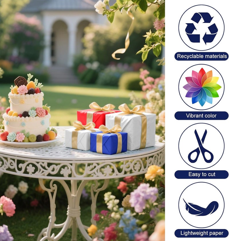 PLULON 60 Sheets Red Blue White Tissue Paper Wrap Paper Bulk for Gift Bags, Gift Wrapping 14 x 20 Inch for Packaging Small Gift Bag Box Art Crafts Birthday Wedding Mermaid Party Favor Decor - Image 2