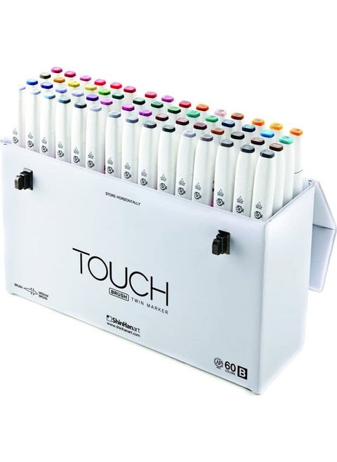 مجموعة أقلام تحديد Touch Twin Brush Marker ذات طرف الفرشاة 60 لونًا، مجموعة B