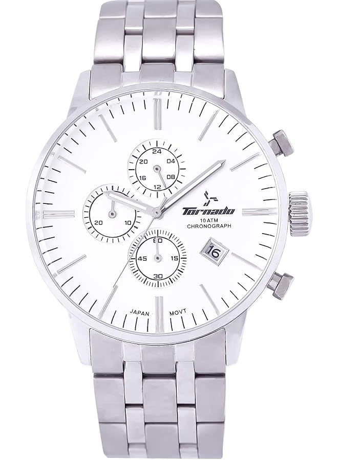 TORNADO Men Japan Quartz Movement Watch Chronograph Display And Stainless Steel Strap T6102 Sbss Silver