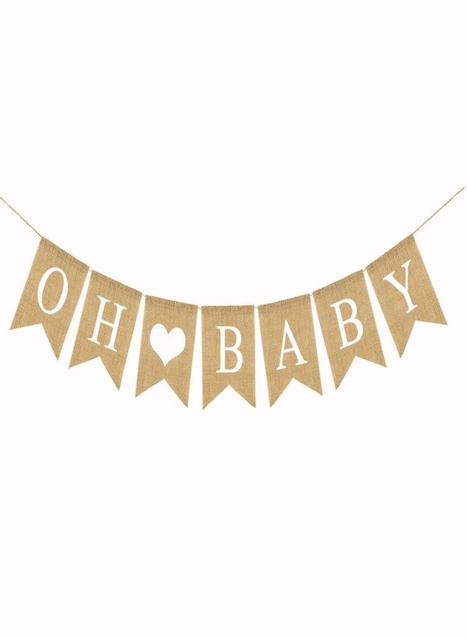 CROWNOS Prestrung Oh Baby Burlap Banner Sign - Baby Shower Decorations - Neutral Gender Reveal Party Decor for Girl Boy - Image 1