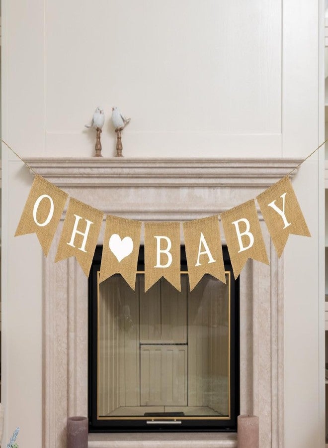 CROWNOS Prestrung Oh Baby Burlap Banner Sign - Baby Shower Decorations - Neutral Gender Reveal Party Decor for Girl Boy - Image 3