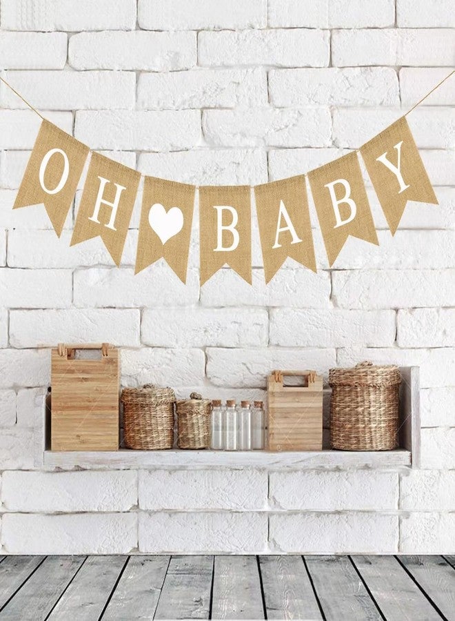 CROWNOS Prestrung Oh Baby Burlap Banner Sign - Baby Shower Decorations - Neutral Gender Reveal Party Decor for Girl Boy - Image 2
