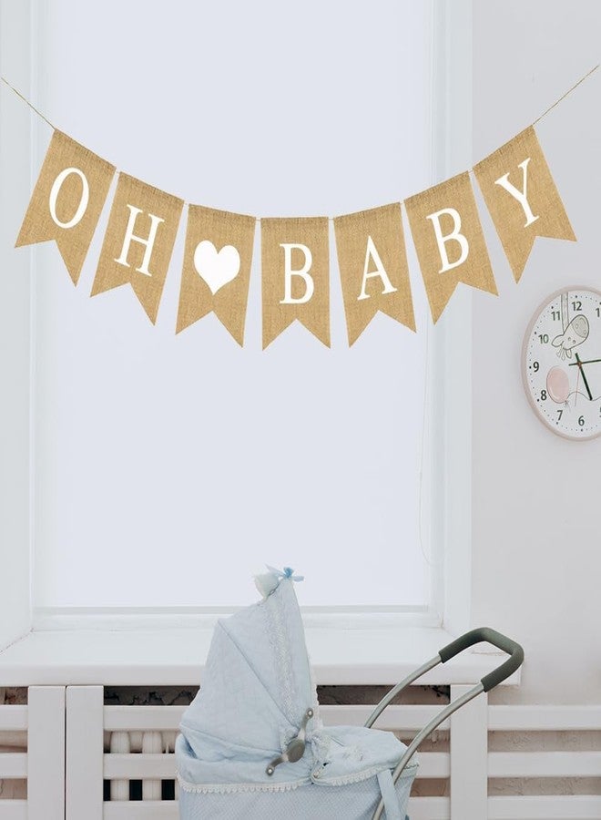 CROWNOS Prestrung Oh Baby Burlap Banner Sign - Baby Shower Decorations - Neutral Gender Reveal Party Decor for Girl Boy - Image 4