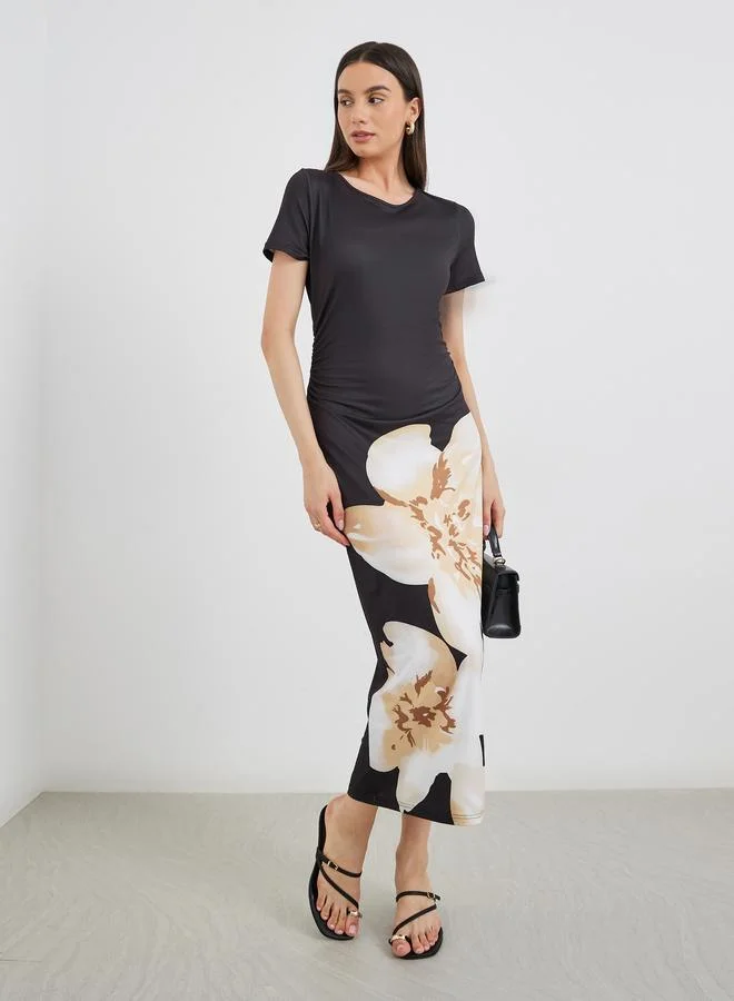 Take Two Floral Print Bodycon Midi Dress