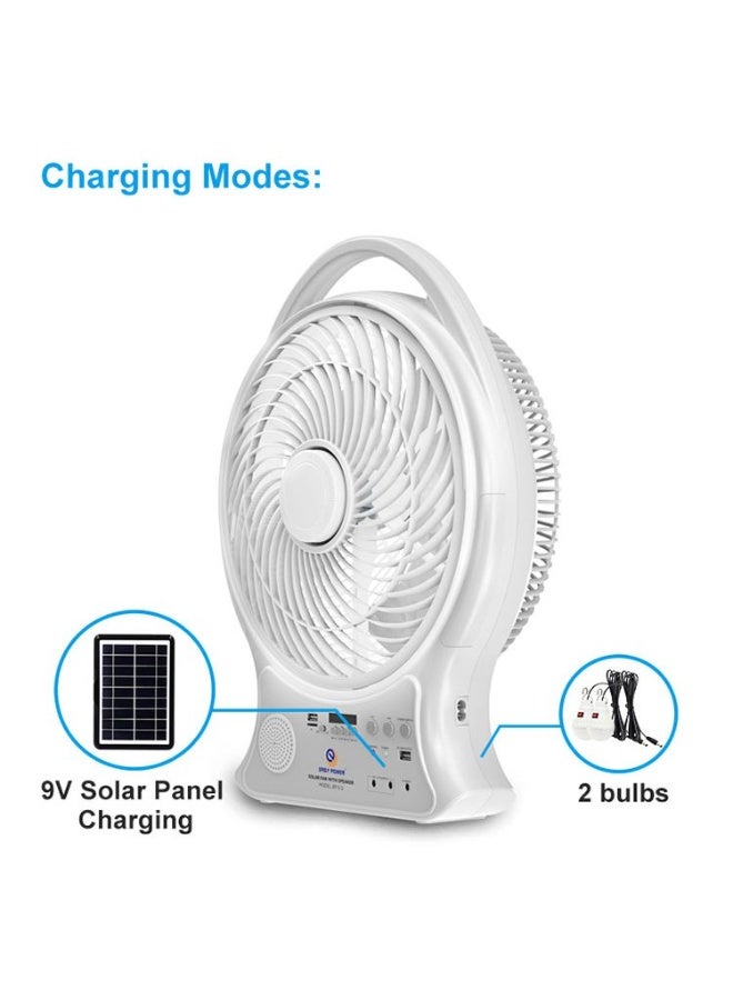 Rechargeable Fan, Battery Solar Powered Electric, Fan Solar with Bluetooth Speaker Radio and Light.  - Image 1