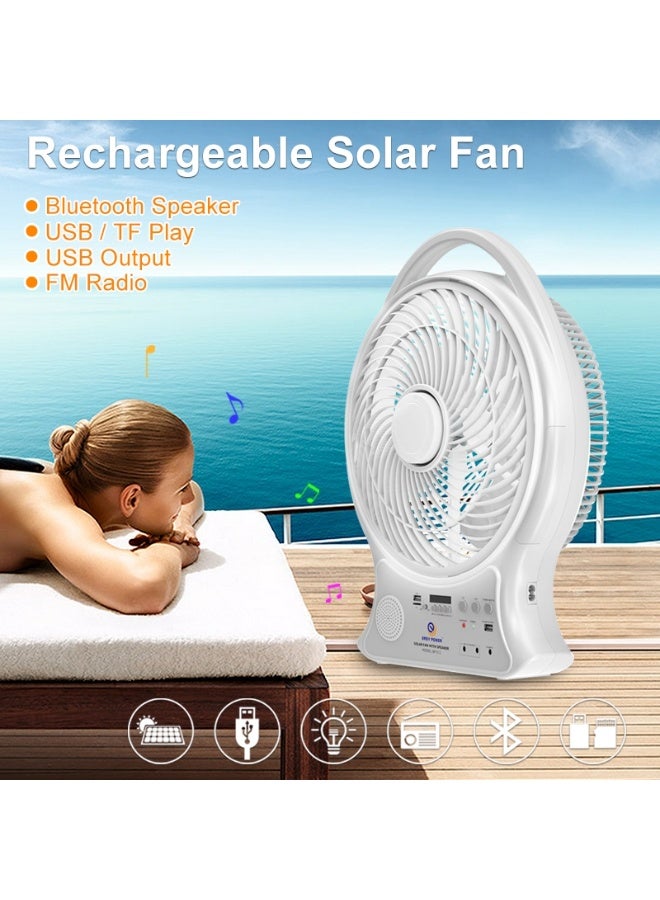 Rechargeable Fan, Battery Solar Powered Electric, Fan Solar with Bluetooth Speaker Radio and Light.  - Image 3