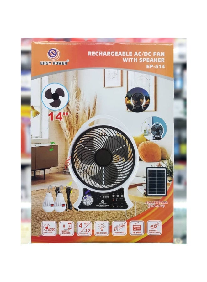 Rechargeable Fan, Battery Solar Powered Electric, Fan Solar with Bluetooth Speaker Radio and Light.  - Image 2