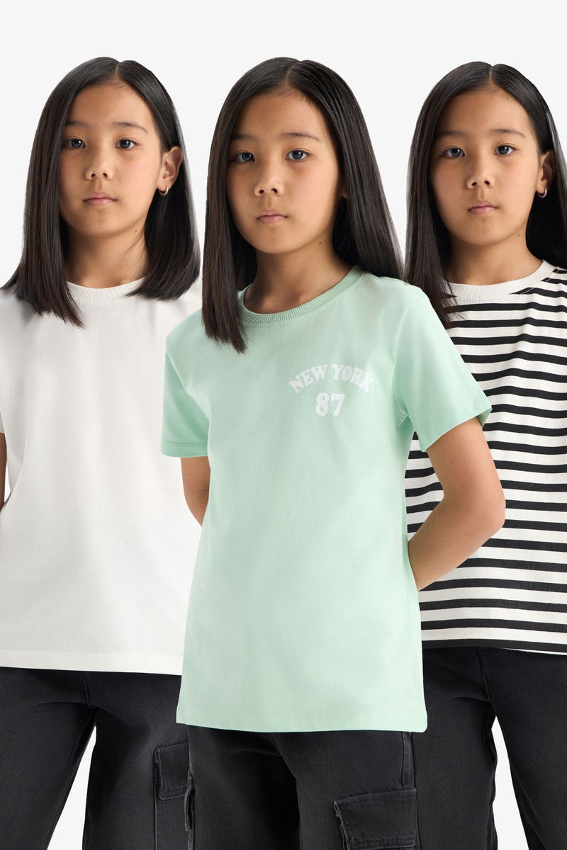 DeFacto Green Girl Girl Relax Fit Crew Neck 3 Piece Short Sleeve T-Shirt Casual - Image 1