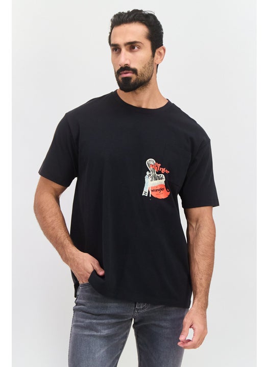 Men Crew Neck Short Sleeve Graphic Printed T-Shirt, Black