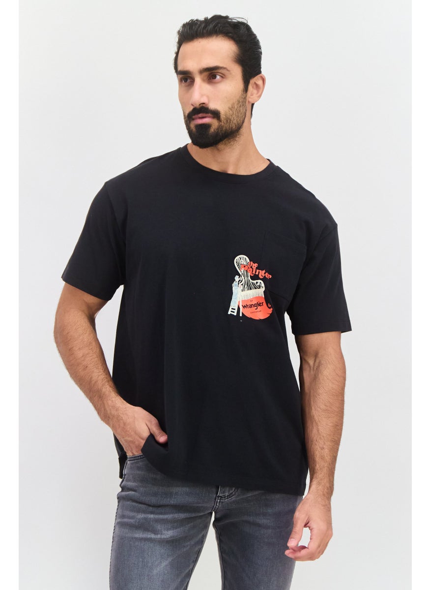 Wrangler - Men Crew Neck Short Sleeve Graphic Printed T-Shirt, Black - Image 1
