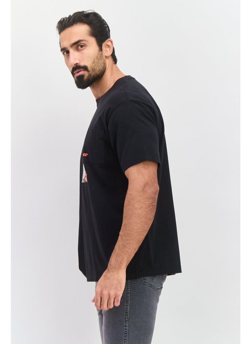 Wrangler - Men Crew Neck Short Sleeve Graphic Printed T-Shirt, Black - Image 1
