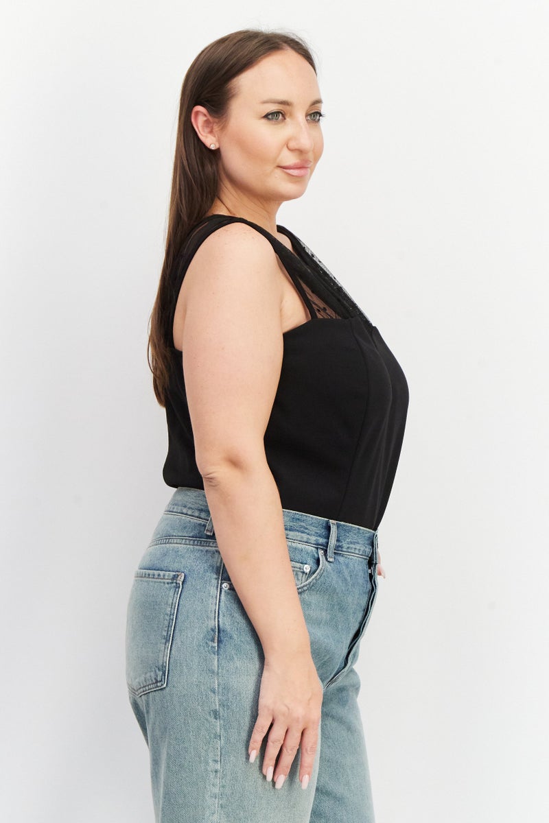 Yours Women Textured Sleeveless Bodysuit, Black  - Image 2