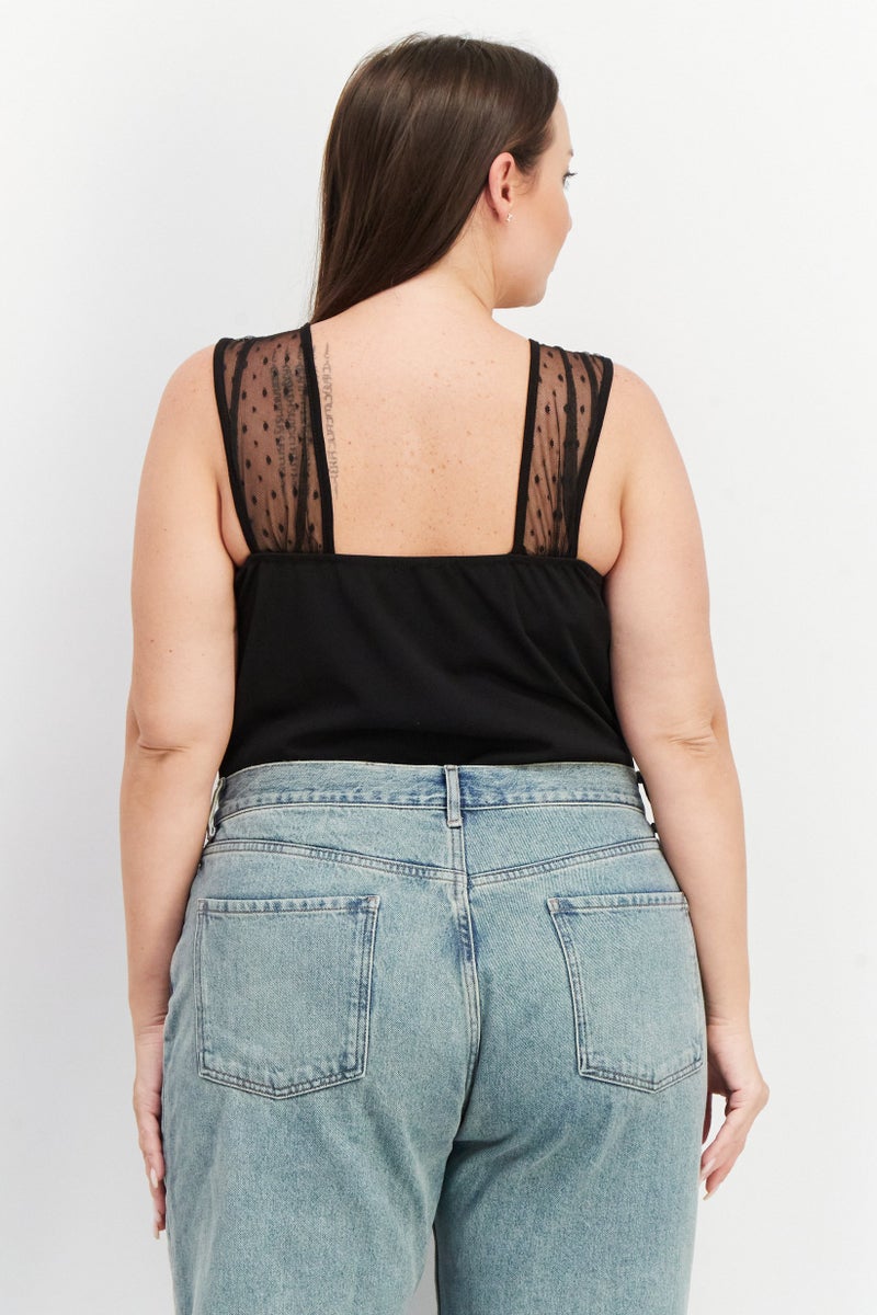 Yours Women Textured Sleeveless Bodysuit, Black  - Image 3