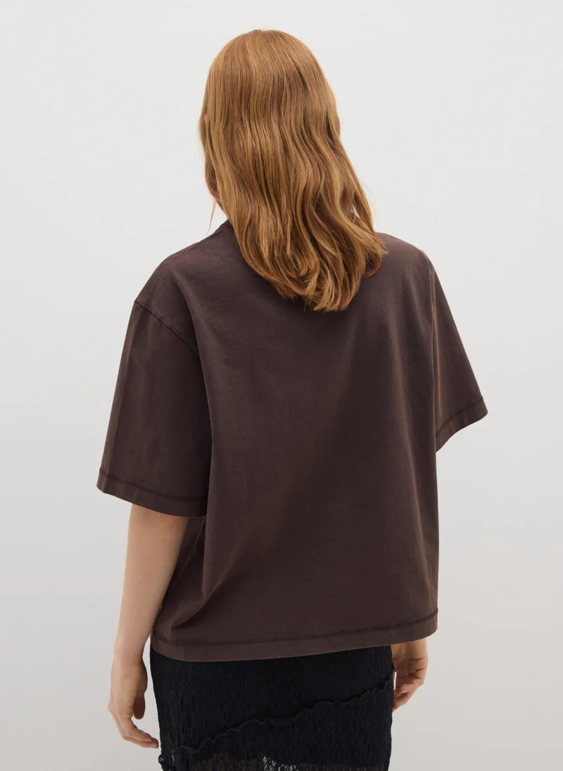 او في اس WOMEN'S BROWN PURE COTTON T-SHIRT