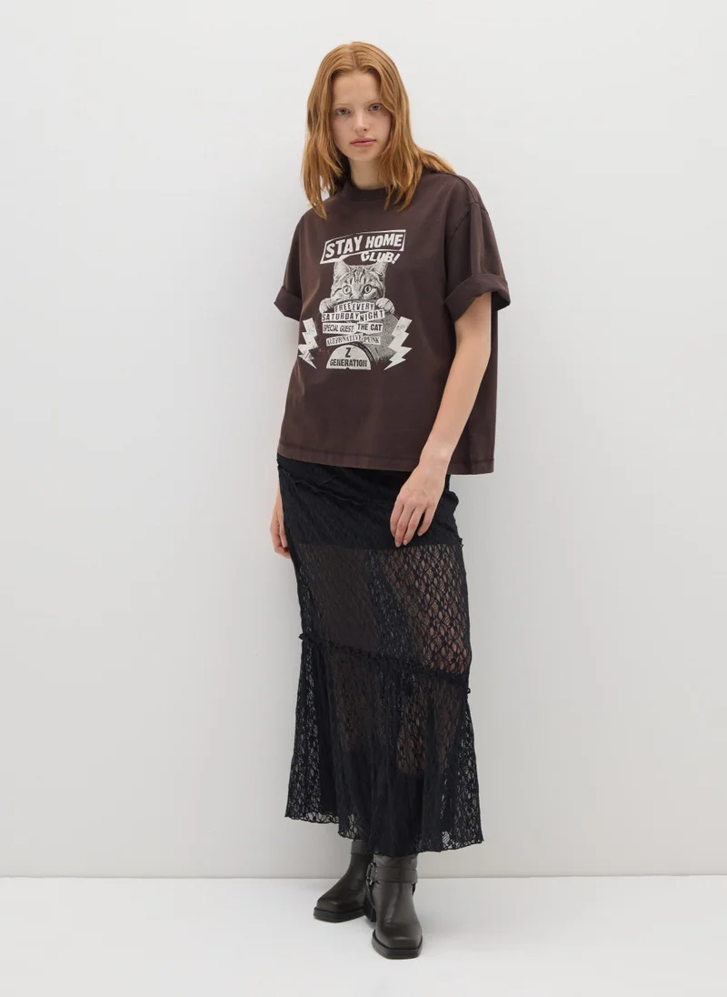 او في اس WOMEN'S BROWN PURE COTTON T-SHIRT