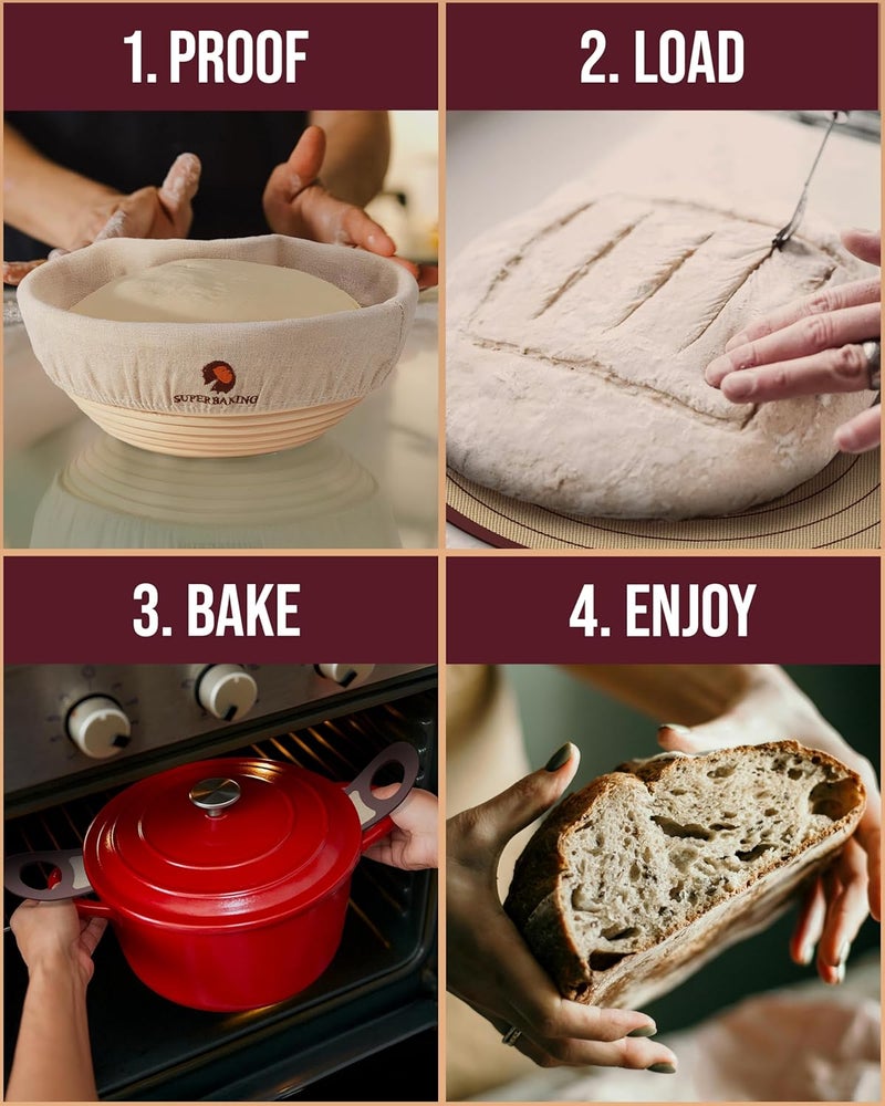 Superbaking Pro Silicone Bread Sling 2 Pcs - 9in Round & Oval 482F Heat Resistant Dough Lifter, Non-Stick Dutch Oven Liners, Long Handles, Reusable Sourdough Bread Baking Supplies, Sourdough Gifts - Image 5