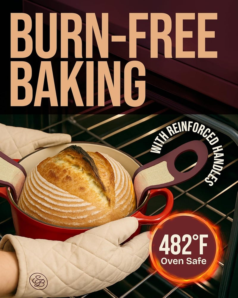 Superbaking Pro Silicone Bread Sling 2 Pcs - 9in Round & Oval 482F Heat Resistant Dough Lifter, Non-Stick Dutch Oven Liners, Long Handles, Reusable Sourdough Bread Baking Supplies, Sourdough Gifts - Image 4