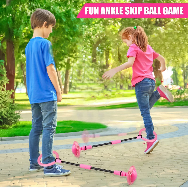 Chridark Ankle Skip Ball for Kids  Foldable Flash Wheel Skip Ball Outside Game Toys for Kids  Adults Gift for Boys  Girls Age 5 6 7 8 9 10 Years Old Pink - Image 3