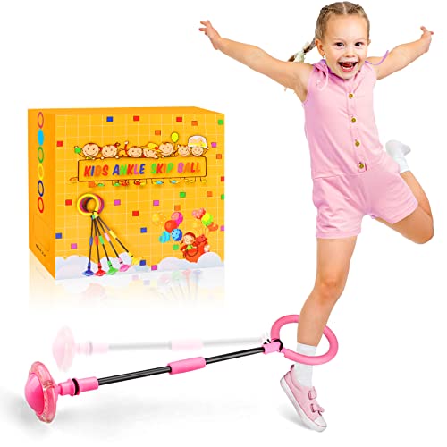 Chridark Ankle Skip Ball for Kids  Foldable Flash Wheel Skip Ball Outside Game Toys for Kids  Adults Gift for Boys  Girls Age 5 6 7 8 9 10 Years Old Pink - Image 1