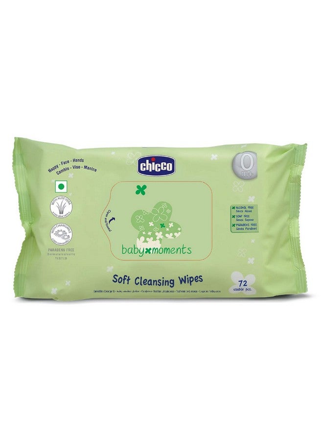 Chicco Baby Moments Soft Cleansing Baby Wipes, Ideal For Nappy, Face And Hand, Dermatologically Tested, Paraben Free, Sticker Pack (72 Sheets)  - Image 1