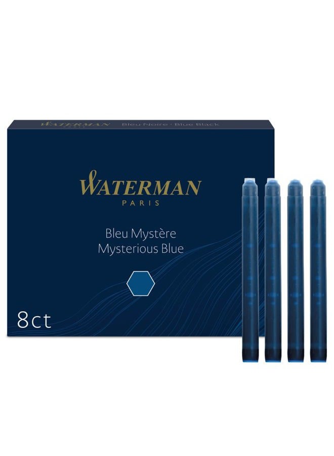 Waterman Fountain Pen Ink Cartridges, Long, Mysterious Blue, 8 Count - Image 1
