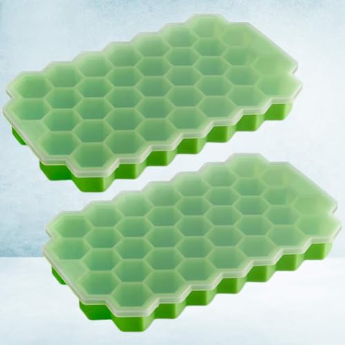 SGMVK Ice Cube Tray Silicone for Freezer Honeycomb 37 Cavity Ice Cube Mould Flexible Tray for Freezer, Chocolate Cake Maker, Ice Trays for Chilled Drinks, Reusable Multi Color (3, Honeycomb with LID) - Image 2