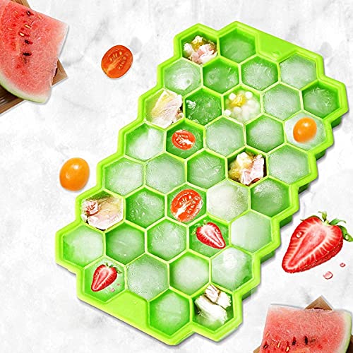 SGMVK Ice Cube Tray Silicone for Freezer Honeycomb 37 Cavity Ice Cube Mould Flexible Tray for Freezer, Chocolate Cake Maker, Ice Trays for Chilled Drinks, Reusable Multi Color (3, Honeycomb with LID) - Image 5