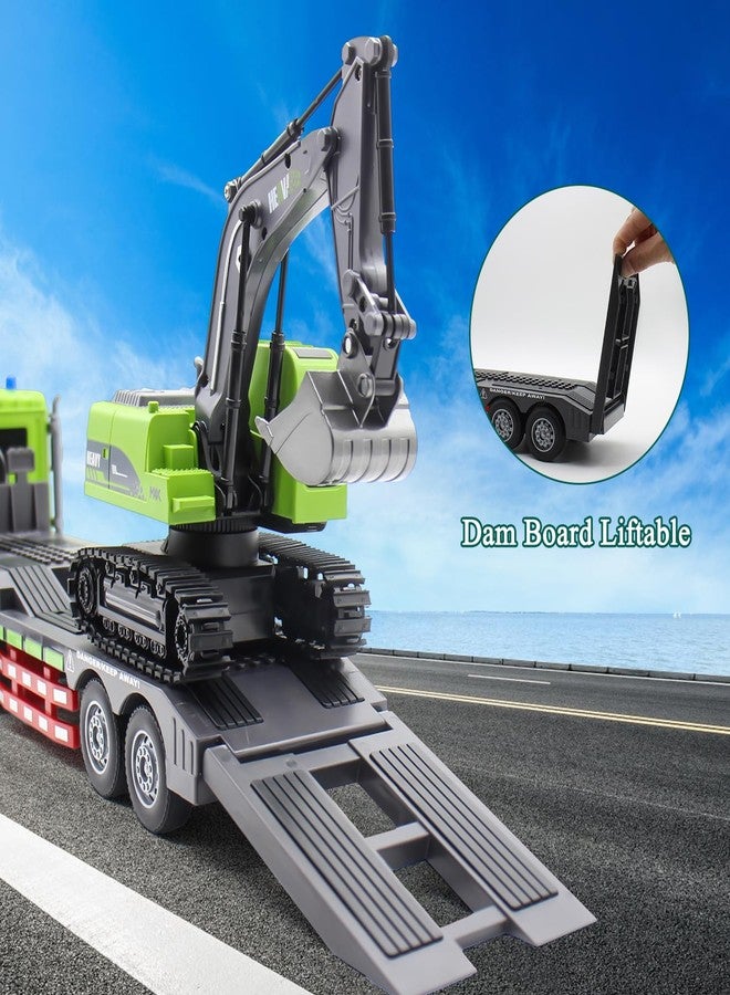 Fistone RC Semi-Trailer Truck & Excavator Toy Set, 1:12 Scale with Sound and Lights, 2.4Ghz Remote Control Flatbed Truck and Excavator Toys for Boys 6-12 Years Old - Image 3
