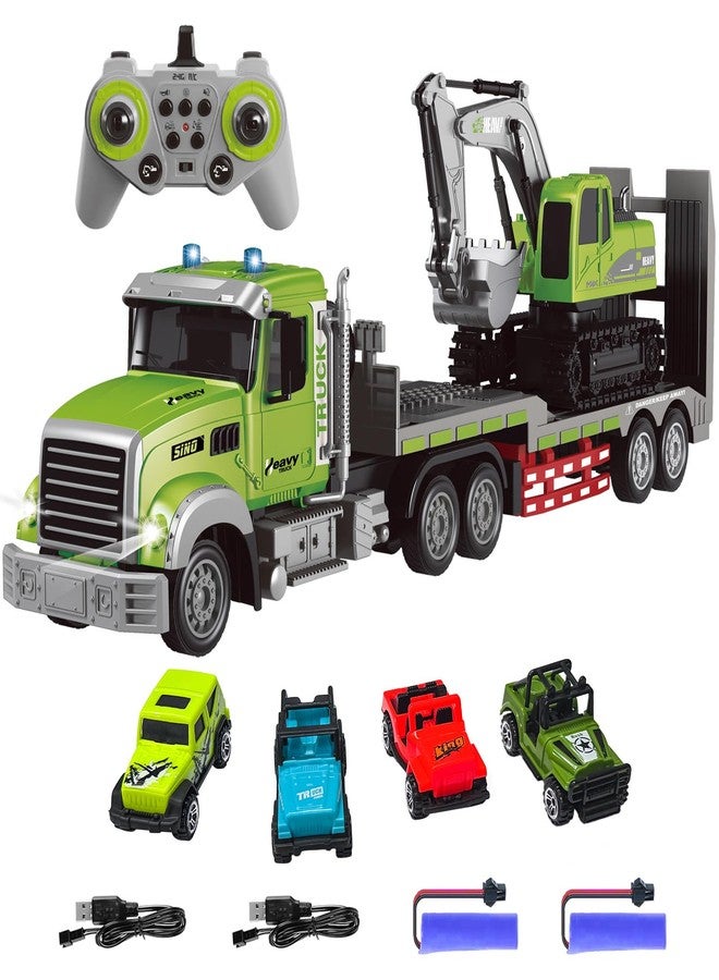 Fistone RC Semi-Trailer Truck & Excavator Toy Set, 1:12 Scale with Sound and Lights, 2.4Ghz Remote Control Flatbed Truck and Excavator Toys for Boys 6-12 Years Old - Image 1