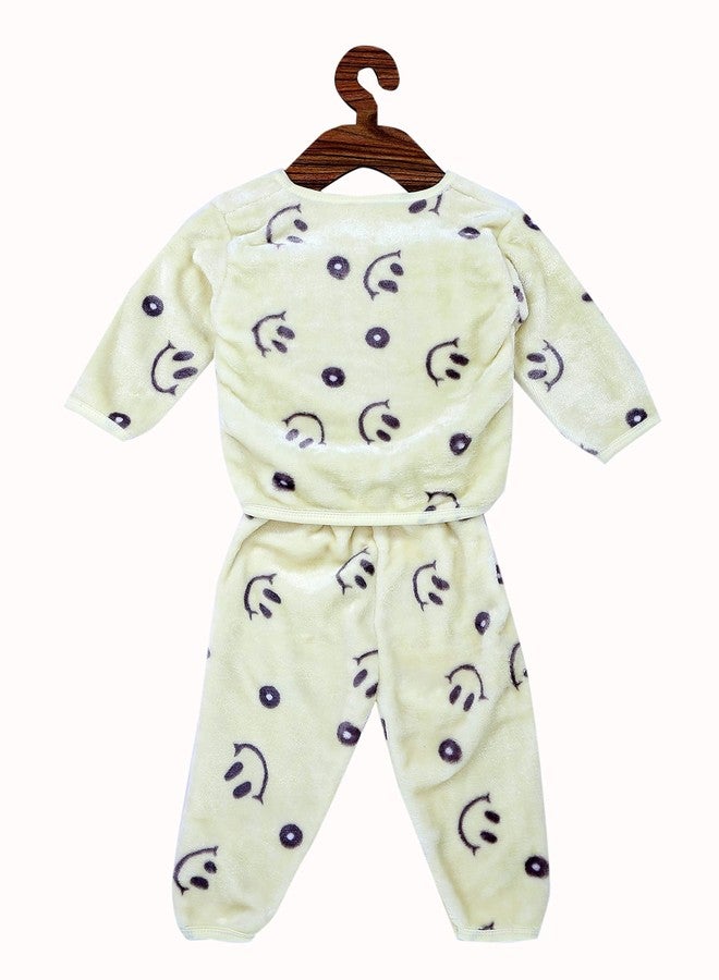 ICABLE Baby Boys Baby Girls Infants Kids Shearing Velvet Full Sleeves Winter Wear Baba Suit/Night Suit (YellowHappy, 6-9 Months) - Image 4