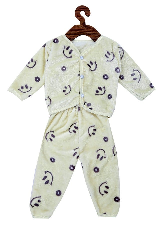 ICABLE Baby Boys Baby Girls Infants Kids Shearing Velvet Full Sleeves Winter Wear Baba Suit/Night Suit (YellowHappy, 6-9 Months) - Image 1