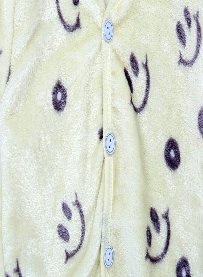 ICABLE Baby Boys Baby Girls Infants Kids Shearing Velvet Full Sleeves Winter Wear Baba Suit/Night Suit (YellowHappy, 6-9 Months) - Image 3