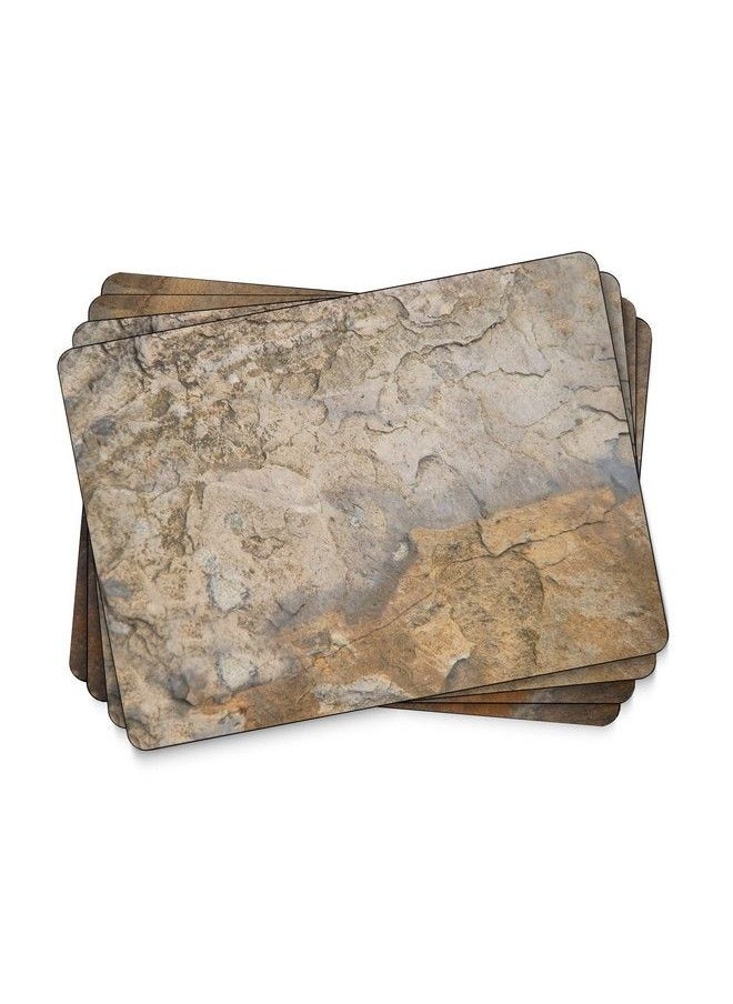 Earth Slate Collection Placemats | Set Of 4 | Heat Resistant Mats | Corkbacked Board | Hard Placemat Set For Dining Table | Measures 15.7” X 11.7”