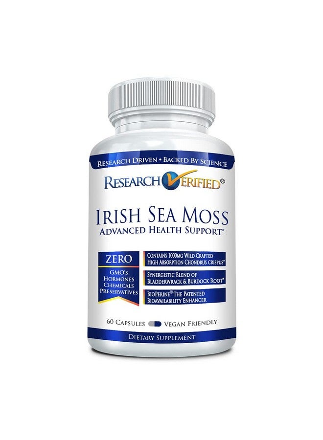 Research Verified Irish Sea Moss - Bladderwrack, Burdock, BioPerine - Rich in Prebiotics - Boost Immunity, Aid Digestion - 60 Capsules - Vegan - Made in The USA - Image 1