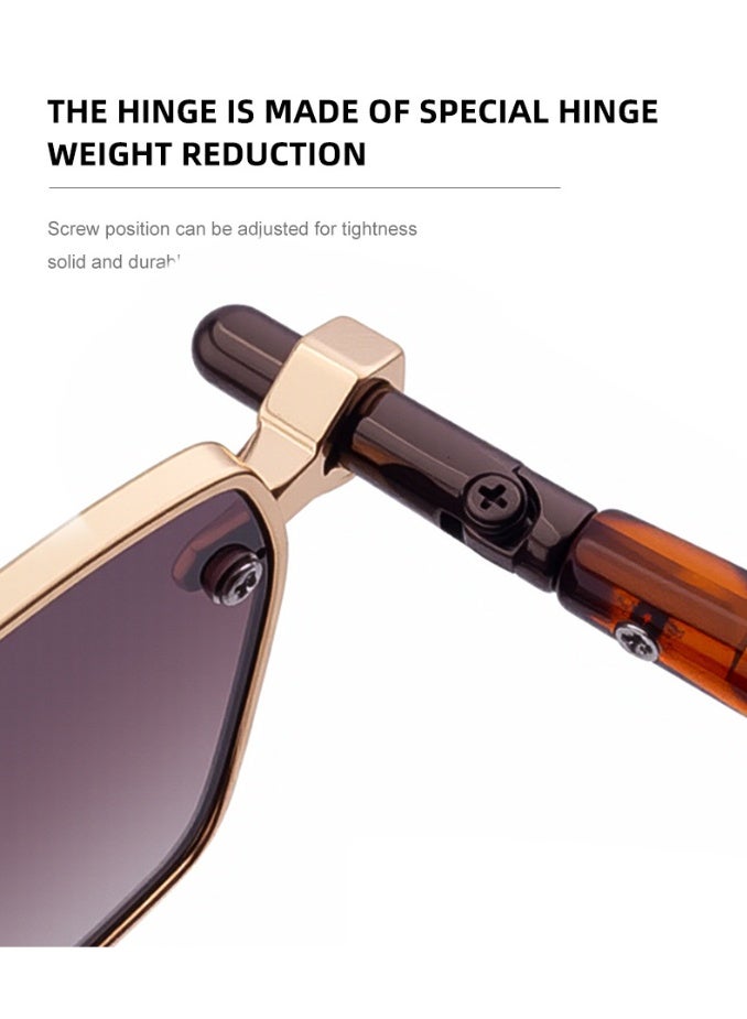 Women's Retro Rectangle Sunglasses, UV400 Protection, Stylish Gold Metal Frame with Decorative Temples - Image 4