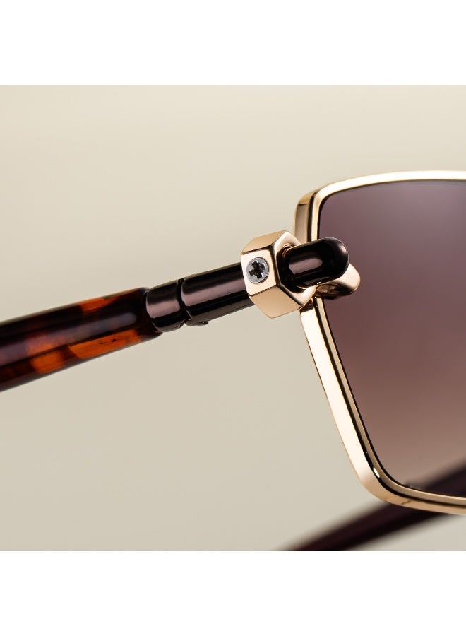 Women's Retro Rectangle Sunglasses, UV400 Protection, Stylish Gold Metal Frame with Decorative Temples - Image 3