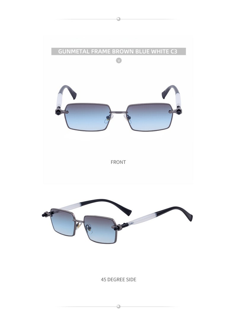 Women's Retro Rectangle Sunglasses, UV400 Protection, Stylish Gold Metal Frame with Decorative Temples - Image 1