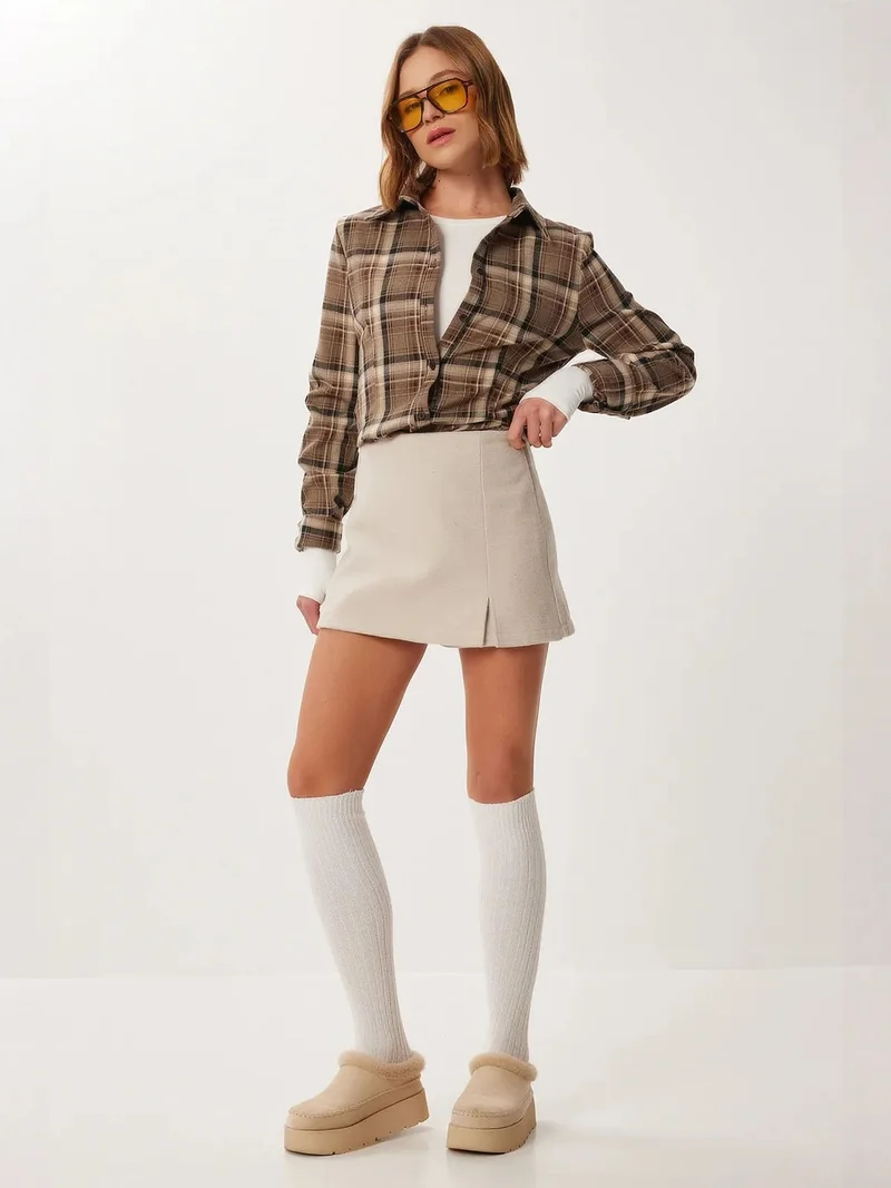 Lovely Istanbul ISTANBUL High Waist Suede Mini Skort with Slit