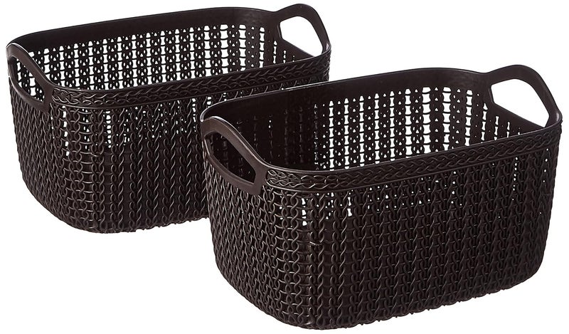 Kuber Industries Kuber Industries Unbreakable Plastic 2 Pieces Multipurpose Medium Size Flexible Storage Baskets|Fruit Vegetable Bathroom Stationary Home Basket with Handles (dark brown) -CTKTC39035 - Image 1
